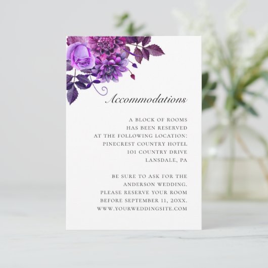 水彩紫フローラ結婚宿泊施設 エンクロージャーカード (スタンド正面)