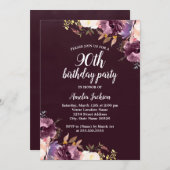 水彩紫フローラ90th誕生日パーティー 招待状 (正面/裏面)