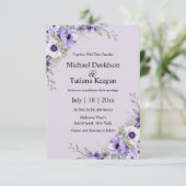 水彩紫フローラqrコードrsvp結婚シック 招待状 (スタンド正面)