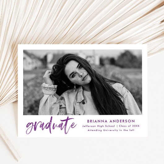 水彩紫ブラシスクリプト卒業パーティー 招待状