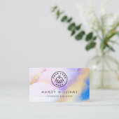 水彩紫モダンインク金ゴールド抽象芸術大理石 名刺 (スタンド正面)