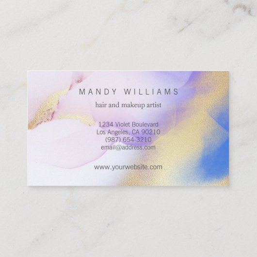 水彩紫モダンインク金ゴールド抽象芸術大理石 名刺 (裏面)