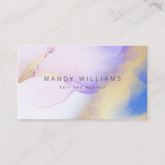 水彩紫モダンインク金ゴールド抽象芸術大理石 名刺 (正面)