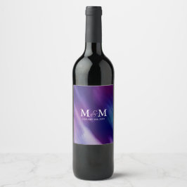 水彩紫モダンネイビーブルー結婚ズ ワインラベル