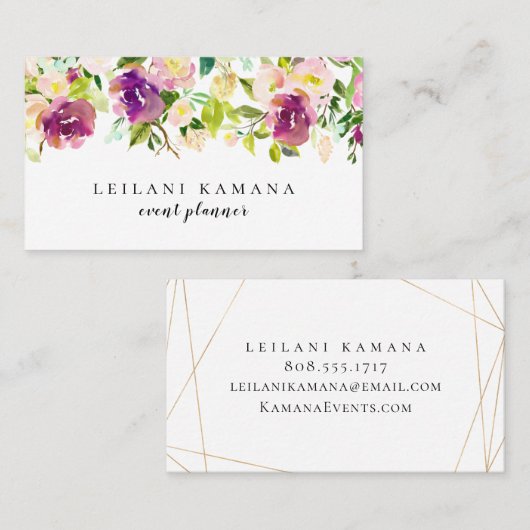 水彩紫モダンフローラ 名刺 (正面/裏面)