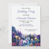 水彩紫ユニコーンガーリー第6誕生日 招待状 (正面)