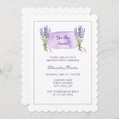 水彩紫ラベンダーフランスのフラワーズ誕生日 招待状 (正面/裏面)