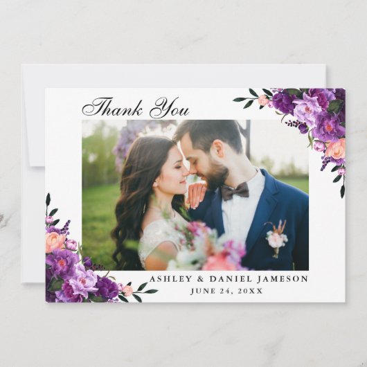 水彩紫外フローラ結婚 サンキューカード (正面)