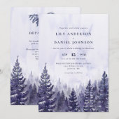 水彩紫松林QRコード結婚ズ 招待状 (正面/裏面)