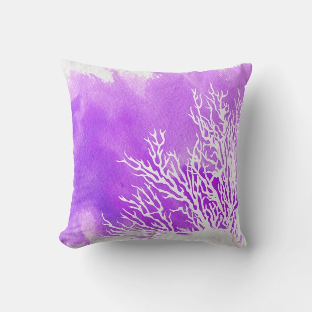 水彩紫珊瑚礁モダンビーチ夏 クッション (正面)