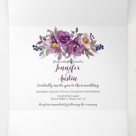 水彩紫紫フローラ結婚ズ | 三つ折り招待状 (内部中)
