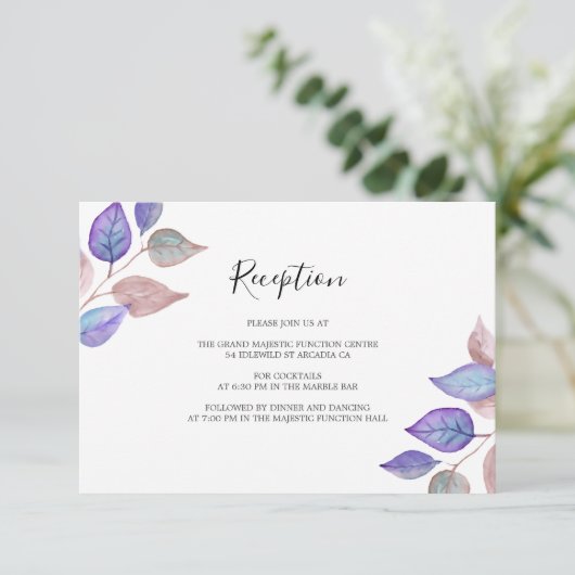 水彩紫絵を描色紫離れの結婚披露宴 エンクロージャーカード (スタンド正面)