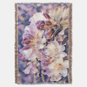 水彩紫絵画のあせ花 スローブランケット (正面縦)