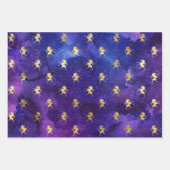 水彩紫色および金ゴールドインクファンタジーパターン ラッピングペーパーシート (正面3)