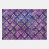 水彩紫色および金ゴールドインクファンタジーパターン ラッピングペーパーシート (正面)
