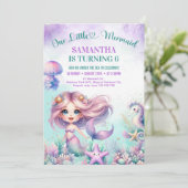 水彩紫色かわいい人魚1st誕生日ガール 招待状 (スタンド正面)