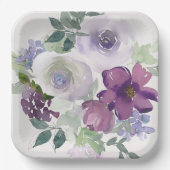 水彩紫色とラベンダーの花 ペーパープレート (正面)