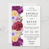 水彩紫色と赤い花のウェディング 招待状 (正面)