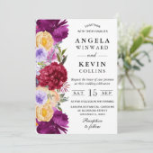 水彩紫色と赤い花のウェディング 招待状 (スタンド正面)