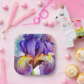 水彩紫色のアイリス ペーパープレート (パーティー)