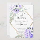 水彩紫色のアネモネフローラ幾何学模様 招待状 (正面)