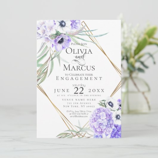 水彩紫色のアネモネフローラ幾何学模様 招待状 (スタンド正面)