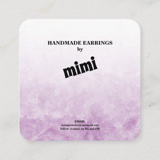 水彩紫色のイヤリングディスプレイカード スクエア名刺 (裏面)