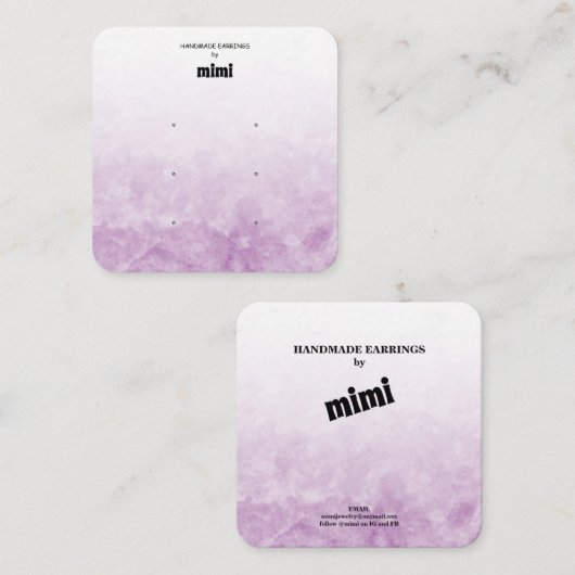 水彩紫色のイヤリングディスプレイカード スクエア名刺 (正面/裏面)