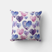 水彩紫色のカラーパレットハートパターン クッション (正面)