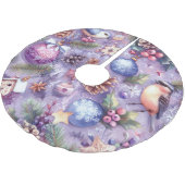 水彩紫色のクリスマスモチーフのホリデーバード ブラッシュドポリエステルツリースカート (アングル)