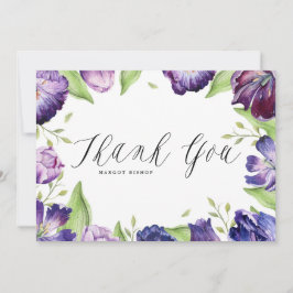 水彩紫色のチューリップフローラフレ結婚ーム サンキューカード