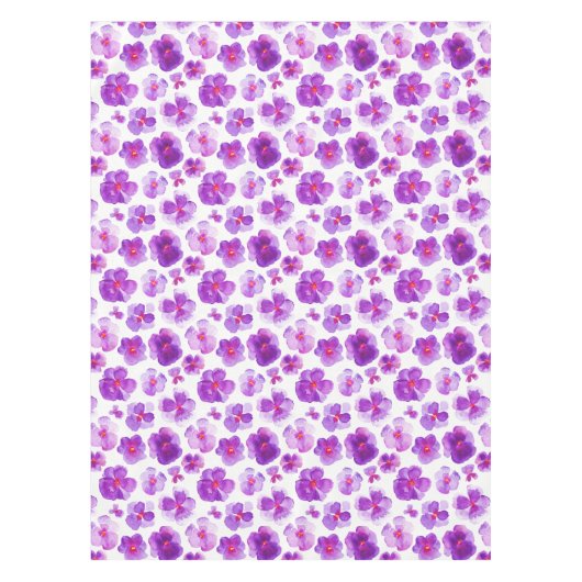 水彩紫色のパンジーフローラの花テーブルクロス テーブルクロス (正面)