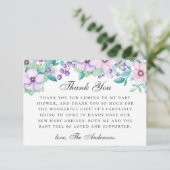 水彩紫色のピンクのフローラガーデン赤ちゃんシャワー サンキューカード (スタンド正面)