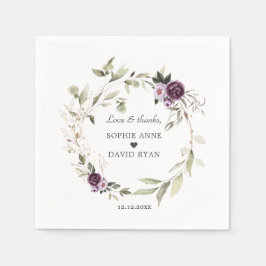 水彩紫色のピンクの花葉のの結婚数 スタンダードカクテルナプキン