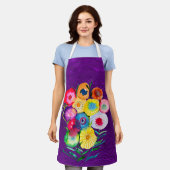 水彩紫色のフローラの花 エプロン (着用した状態)