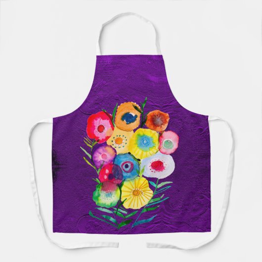 水彩紫色のフローラの花 エプロン (正面)