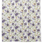 水彩紫色のフローラルパターン シャワーカーテン (正面)