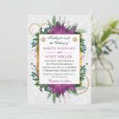 水彩紫色のポインセチア&金ゴールド冬の結婚式 招待状 (スタンド正面)