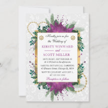 水彩紫色のポインセチア&金ゴールド冬の結婚式