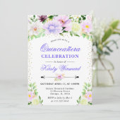 水彩紫色の夏の花キンセアニェラ 招待状 (スタンド正面)