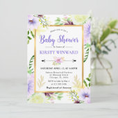 水彩紫色の夏の花ベビーシャワー 招待状 (スタンド正面)