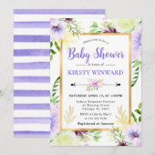 水彩紫色の夏の花ベビーシャワー 招待状 (正面/裏面)