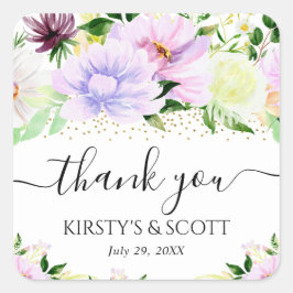 水彩紫色の夏結婚の花 スクエアシール