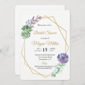 水彩紫色の多肉植物ブライダルシャワー招待状 招待状 (正面/裏面)