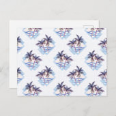 水彩紫色の幾何学的なヤシの木のパターン ポストカード (正面/裏面)