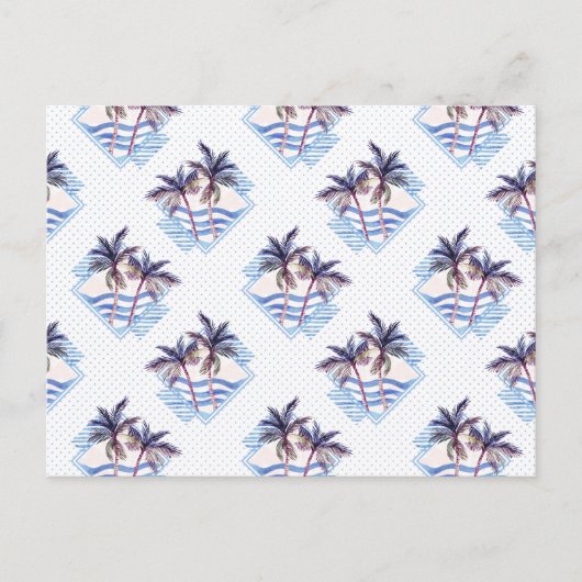 水彩紫色の幾何学的なヤシの木のパターン ポストカード (正面)