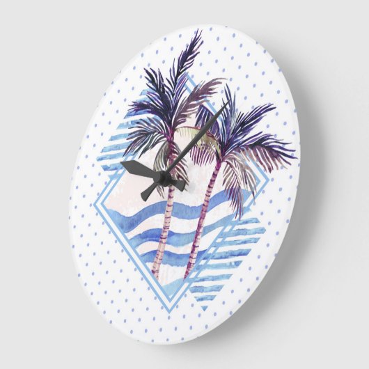 水彩紫色の幾何学的なヤシの木のパターン ラージ壁時計 (傾斜)