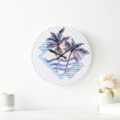 水彩紫色の幾何学的なヤシの木のパターン ラージ壁時計 (ホーム)