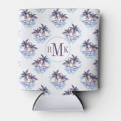 水彩紫色の幾何学的なヤシの木のパターン 缶クーラー (正面)