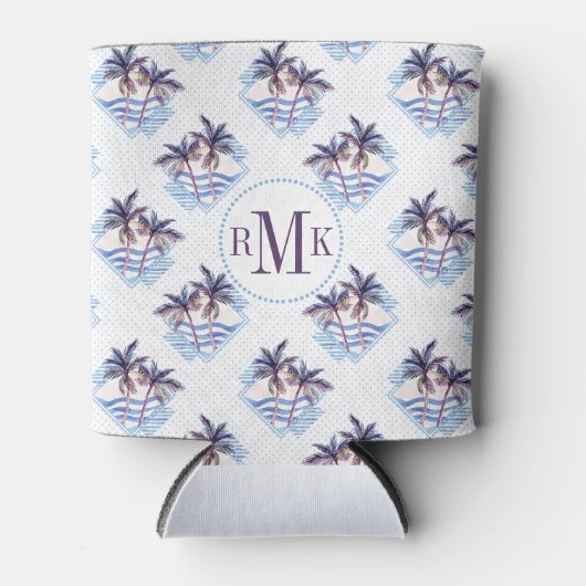 水彩紫色の幾何学的なヤシの木のパターン 缶クーラー (正面)